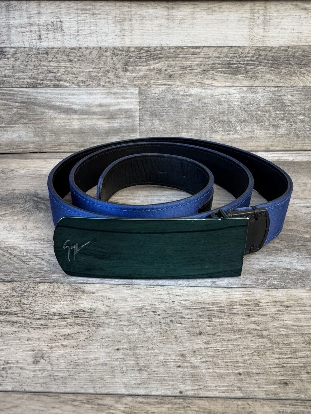 Giuseppe Zanotti Design Men's Blue Leather Belt Plaque Buckle Italy